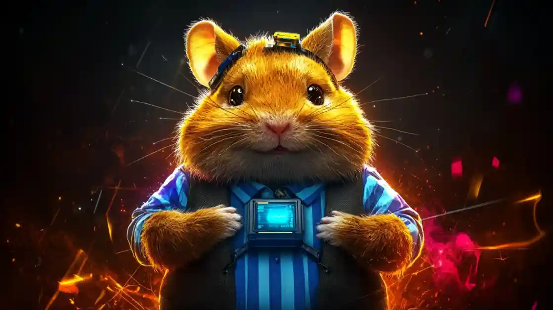 A cute and tech-savvy hamster character wearing a vest and a headset, representing the playful and innovative spirit of ek333.